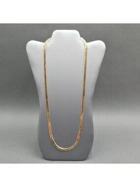 Vintage 14k Gold Plated Herringbone Chain Necklace 28" Heavy Cobra Mesh 6.3mm